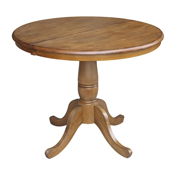 International Concepts Round 36 in Rd Top Pedestal Table, 12 in Leaf, 28.9 inH, Dining Height, Pecan, 36 W, 48 L, Wood K59-36RXT - main
